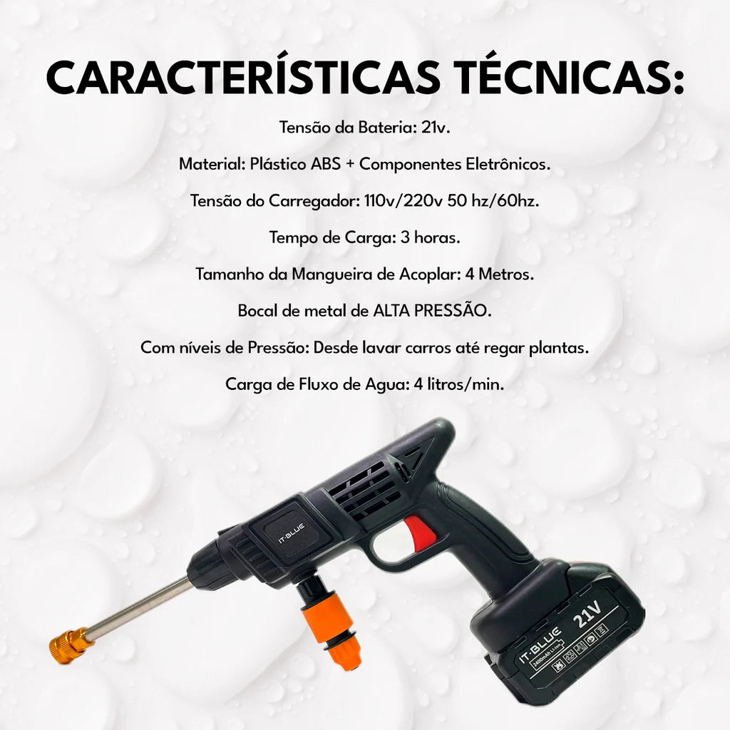 Lavadora de Alta Pressão Portátil Recarregável - Para: Carros e Jardins - Linha Premium
