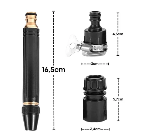 Bico Premium de Alta Pressão Para Mangueira + Conector Aço dourado - Kit 3 Em 1