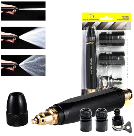 Bico Premium de Alta Pressão Para Mangueira + Conector Aço dourado - Kit 3 Em 1