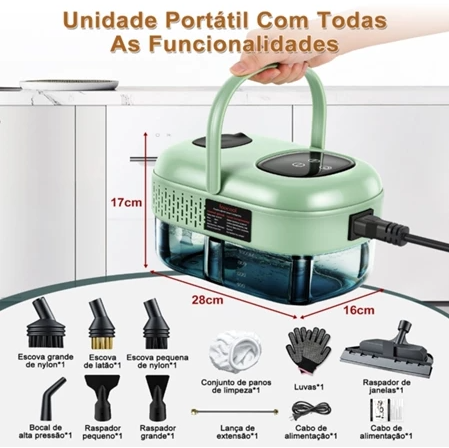 Limpador a Vapor Turbo Pressurizado 2500W Painel Digital – Versão Premium 2026 [Exclusivo Revoria Shop]