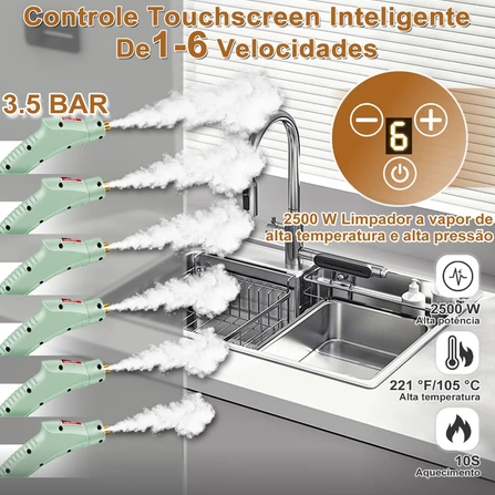 Limpador a Vapor Turbo Pressurizado 2500W Painel Digital – Versão Premium 2026 [Exclusivo Revoria Shop]