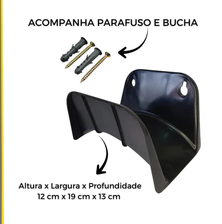 Suporte Mangueira Jardim Parede + Parafuso e Bucha - Preto Overtime