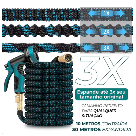 Mangueira Expansível 30m Revoria™ com Esguicho Ajustável + Suporte de parede e Bolsa Organizadora