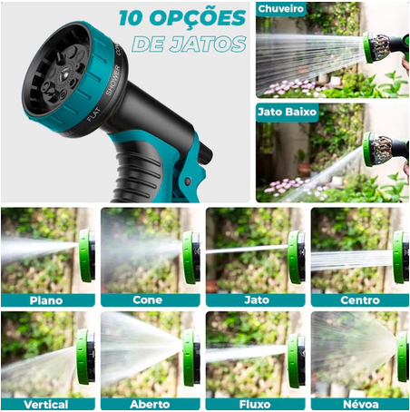 Mangueira Expansível 30m Revoria™ com Esguicho Ajustável + Suporte de parede e Bolsa Organizadora