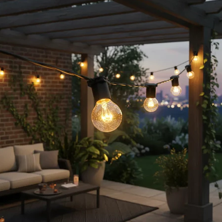 Varal Luzes Preto Lâmpada amarela incandescente 15w Externa Gambiarra Casamento Luz Externo Jardim