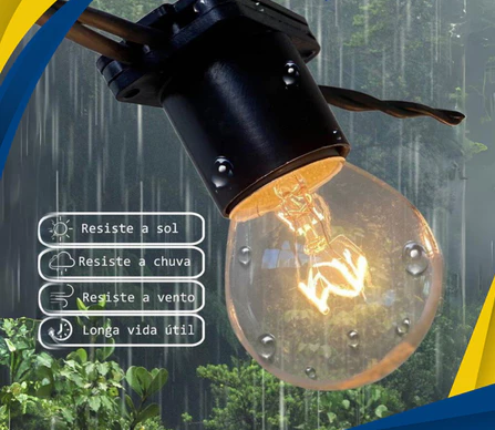 Varal Luzes Preto Lâmpada amarela incandescente 15w Externa Gambiarra Casamento Luz Externo Jardim