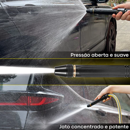 Bico Premium de Alta Pressão Para Mangueira + Conector Aço dourado - Kit 3 Em 1
