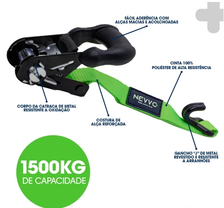 Cinta Catraca Para Amarração De Carga Gancho J - 4 Metros 1500Kg - Produto Exclusivo Revoria Shop