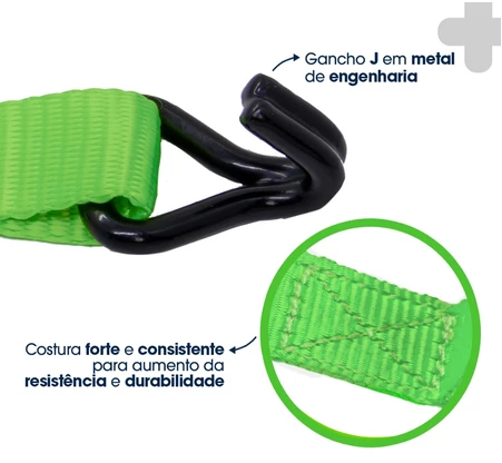 Cinta Catraca Para Amarração De Carga Gancho J - 4 Metros 1500Kg - Produto Exclusivo Revoria Shop