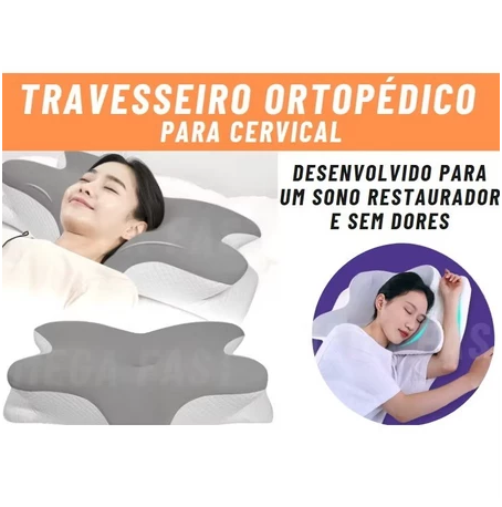 TRAVESSEIRO ORTOPÉDICO BORBOLETA CERVICAL PARA COMBATE A DORES NA COLUNA, DORES DE CABEÇA - VISCOELASTICO