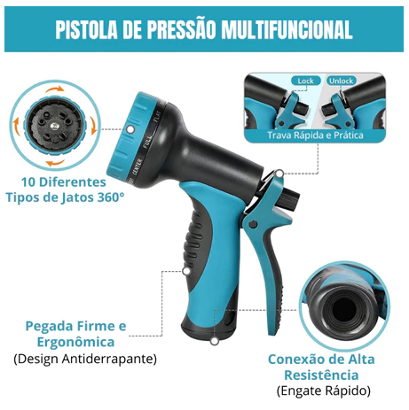 Mangueira Expansível 30m Revoria™ com Esguicho Ajustável + Suporte de parede e Bolsa Organizadora