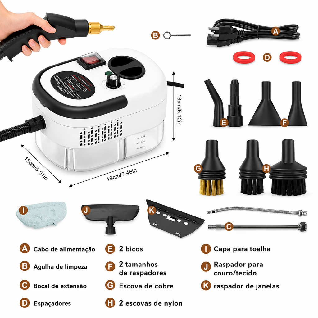 VaporJet X™ 2500W - Limpador a Vapor Pressurizado de Alta Temperatura com Kit Completo de Escovas | Edição Premium