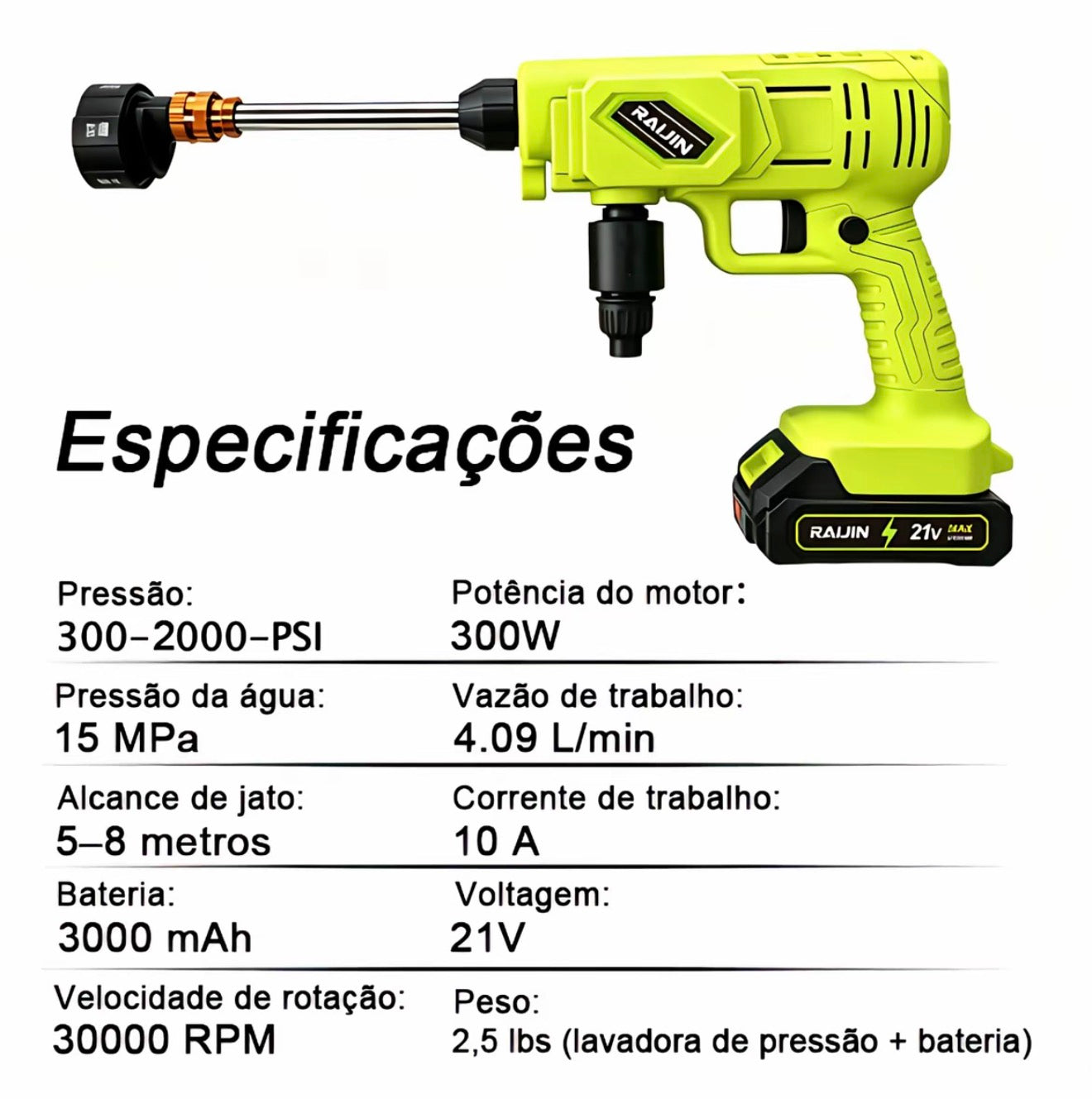Lavadora de Alta Pressão RAIJIN™ 21V Sem Fio - Exclusivo Revoria Shop