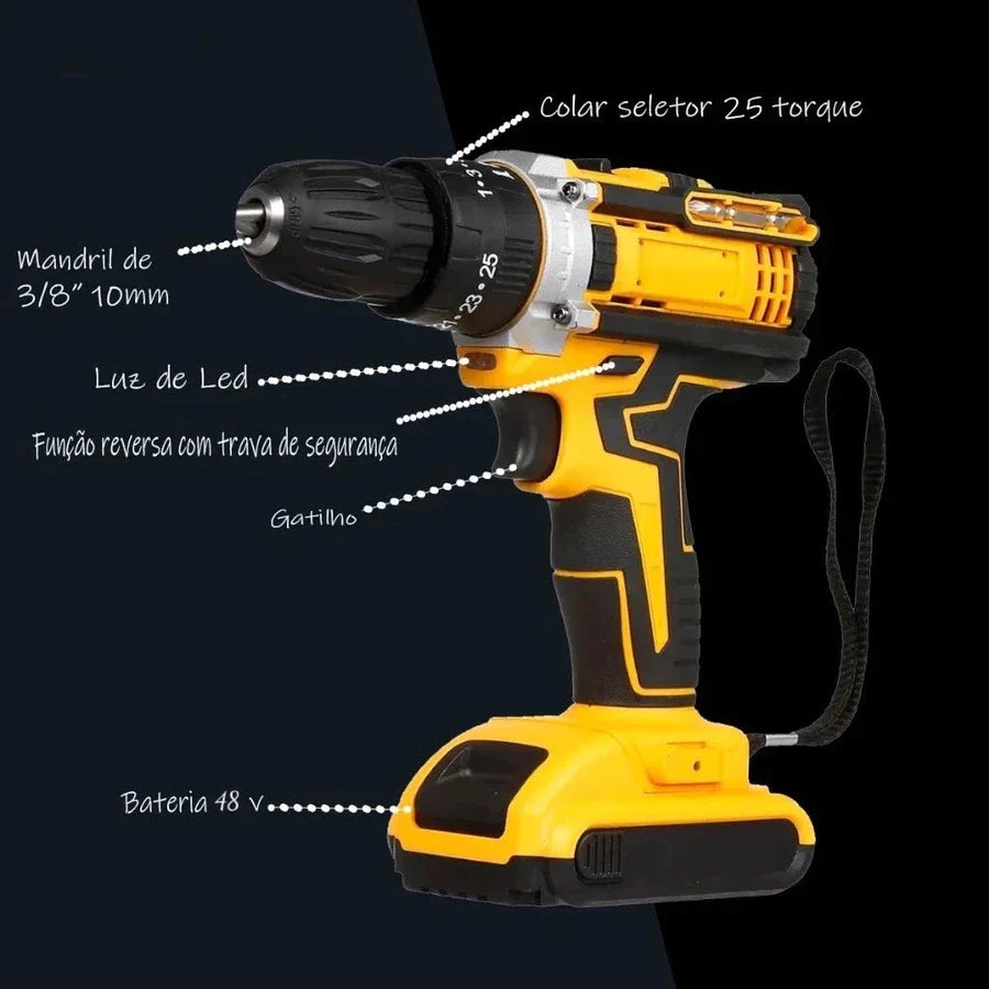 Parafusadeira e Furadeira 48V Com 2 Baterias Maleta e Acessórios Completo
