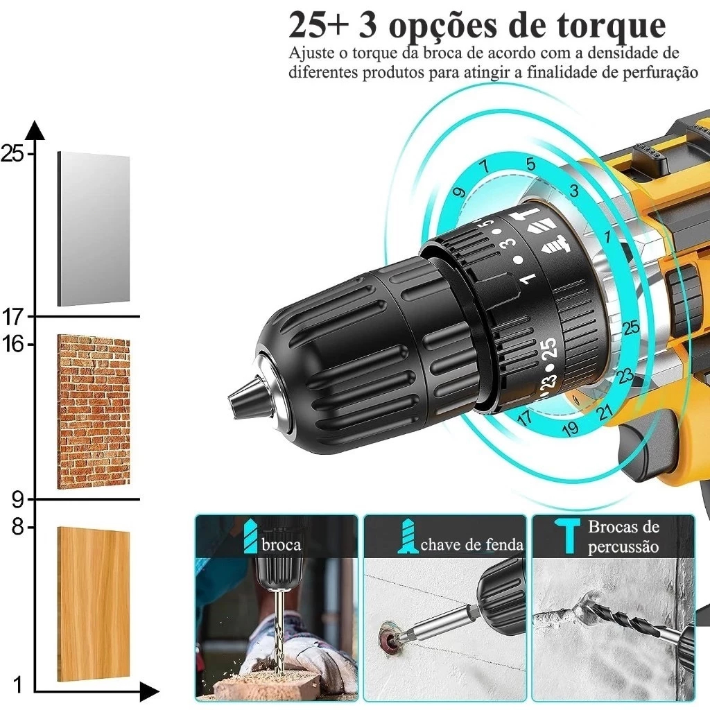 Parafusadeira e Furadeira 48V Com 2 Baterias Maleta e Acessórios Completo