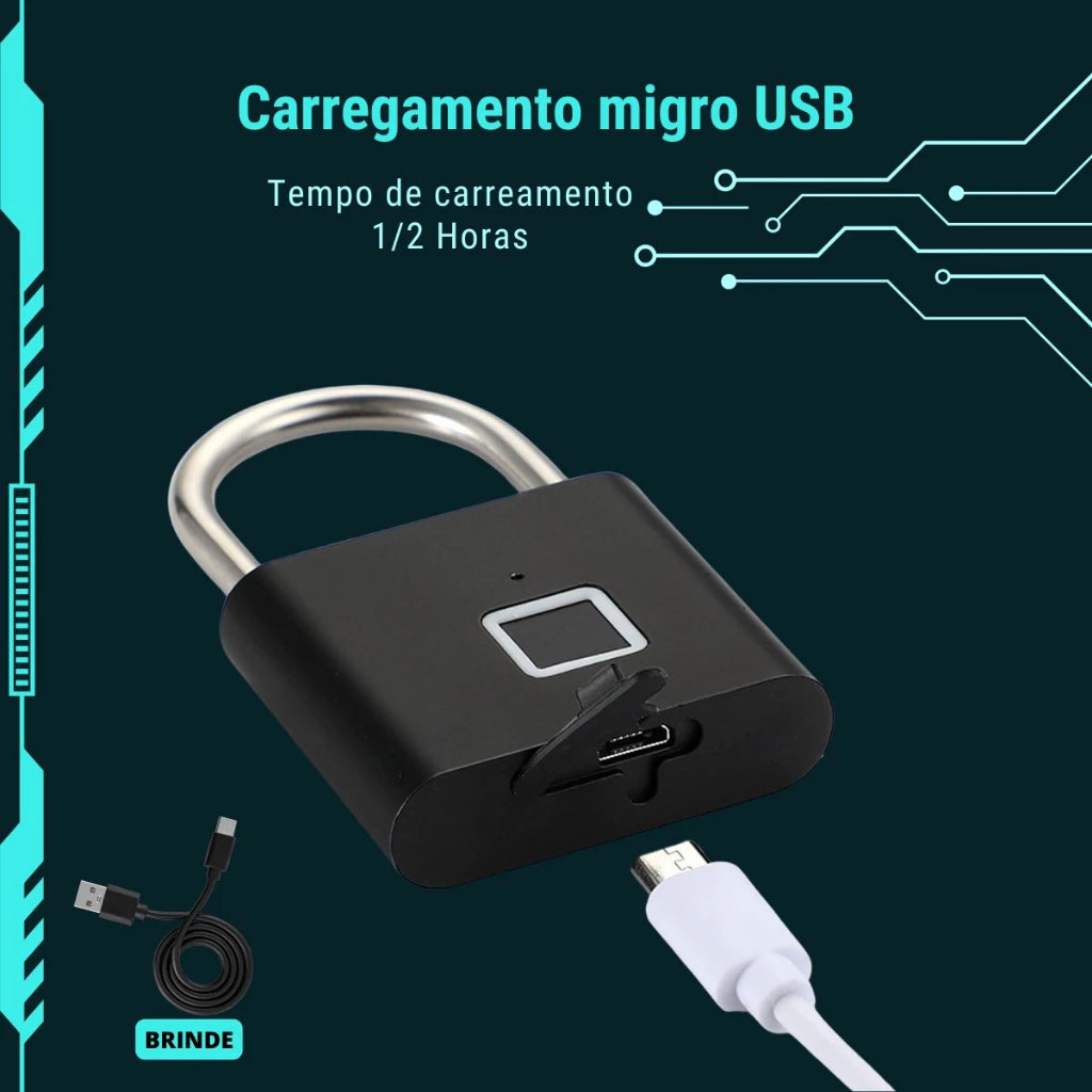 Cadeado Biométrico com Impressão Digital – Sem Chave, Recarregável e à Prova d’Água