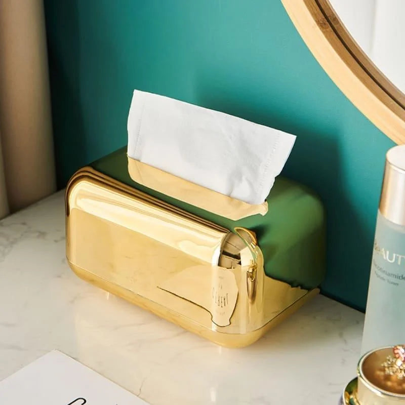 Caixa Porta-Lenço Cromada para Decoração e Organização