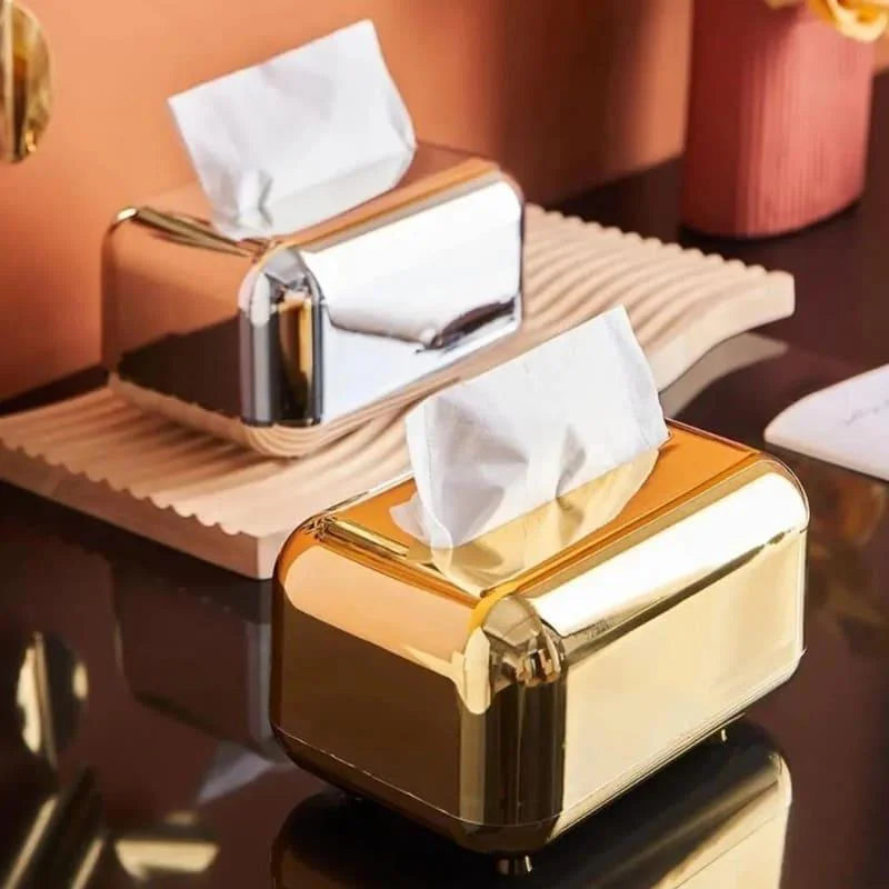 Caixa Porta-Lenço Cromada para Decoração e Organização