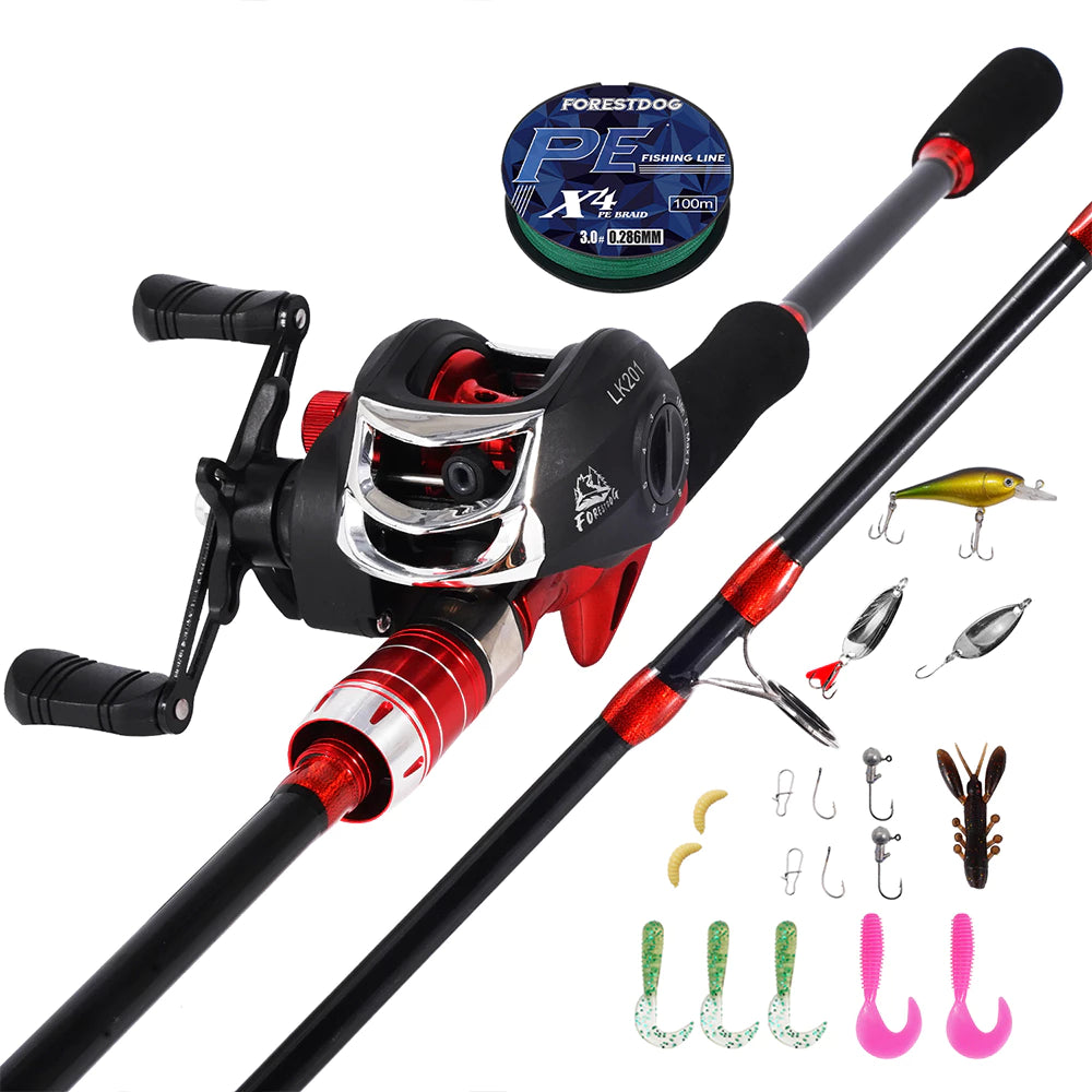 Conjunto Vara de Pesca 1,68m com Carretilha de Pesca 17+1 Rolamentos e Iscas Artificiai Kit Molinete