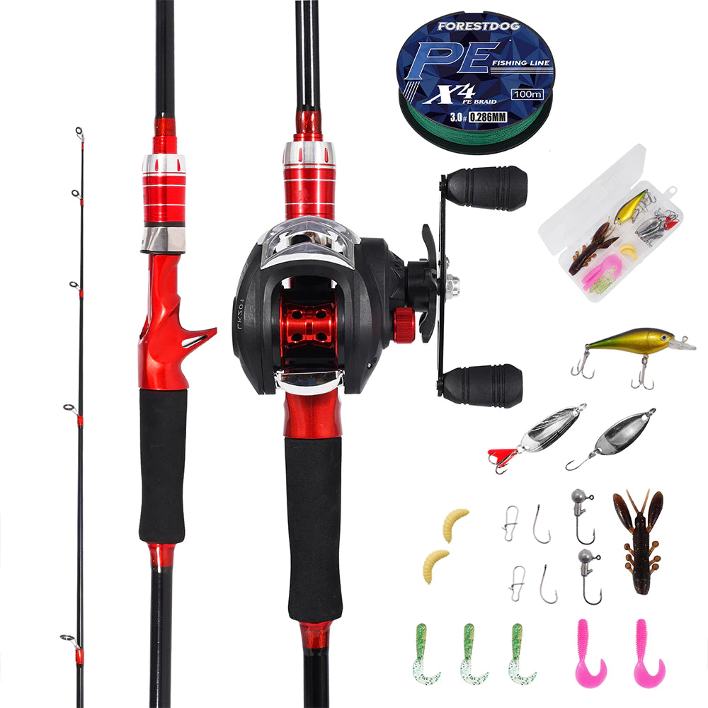 Conjunto Vara de Pesca 1,68m com Carretilha de Pesca 17+1 Rolamentos e Iscas Artificiai Kit Molinete